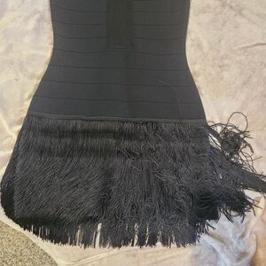VENUS Black Fringe Spandex Mini Dress
